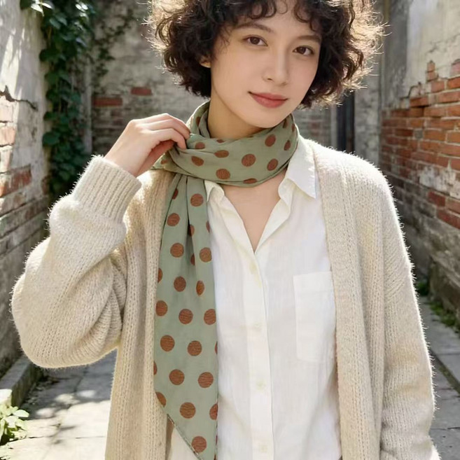 法式復古長條絲巾 女款飄帶領巾 百搭配飾 系脖圍巾 優雅氣質穿搭必備 #綠色 #均碼
