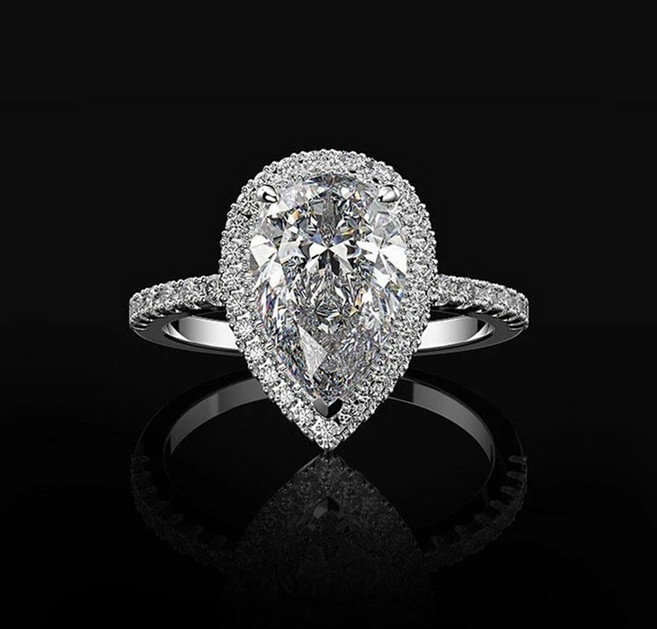 여성 물방울 큐빅 반지 실버톤 웨딩 데일리 패션링