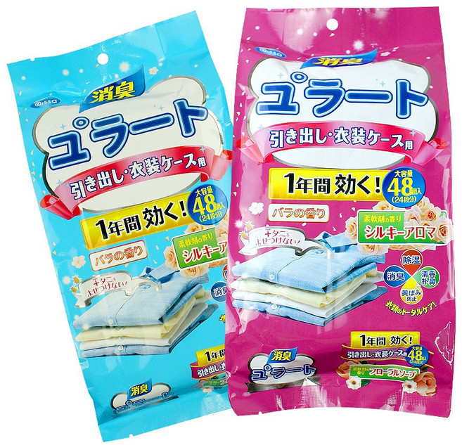 [BY]1+1일본 좀벌레퇴치제 곰팡이탈취제 천연 꽃향기 옷장방향제 냄새 탈취 좀약 옷장용 서랍장용 신발장용 향기남김/방습/곰팡이 방지, 장미꽃향48p+48p