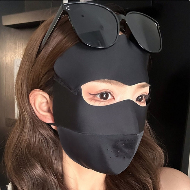 fancyon 자외선 차단 풀페이스 분리형 안면 마스크 골프 자전거 풀커버 쿨링 원단, 1개입, 1개, 블랙