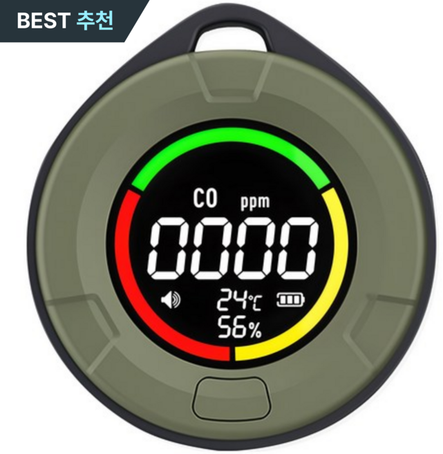 후니홈 캠핑용 일산화탄소 경보기 72시간사용 C타입고속충전 온습도측정 자석탈부착, 1개, 1단, 카키(라운드형)