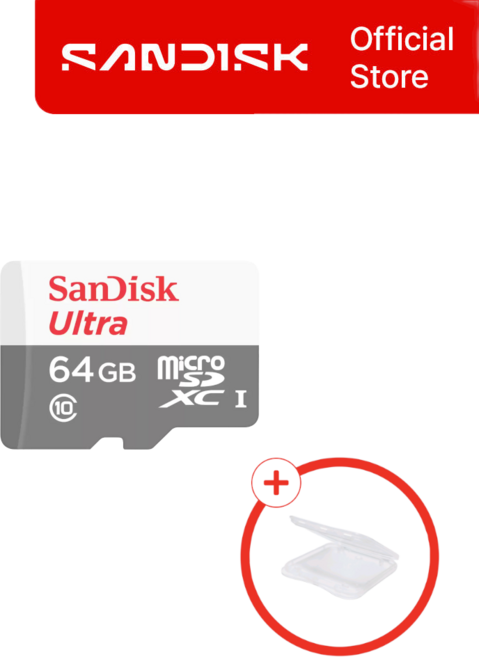 샌디스크 마이크로SD카드 울트라 SDSQUNR + SD카드 케이스 패키지, 1개, 64GB