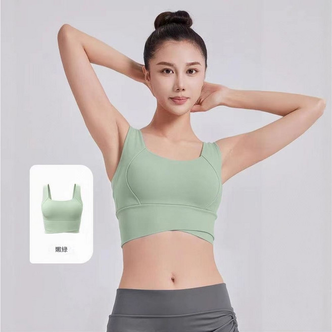 運動內衣 高腰交叉美背 一體式固定罩杯 大U領顯瘦包覆 瑜珈健身背心