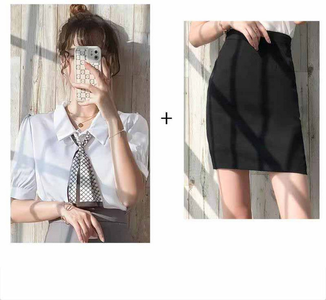 여성 스커트 정장 세트 슬림핏 반팔 블라우스와 미니 스커트 리본 스타일 정장 투피스 세트 YLP