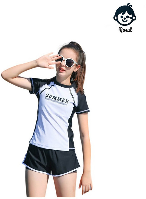 로을 주니어 여아 래쉬가드 생존수영 반팔 반바지 투피스 상하세트