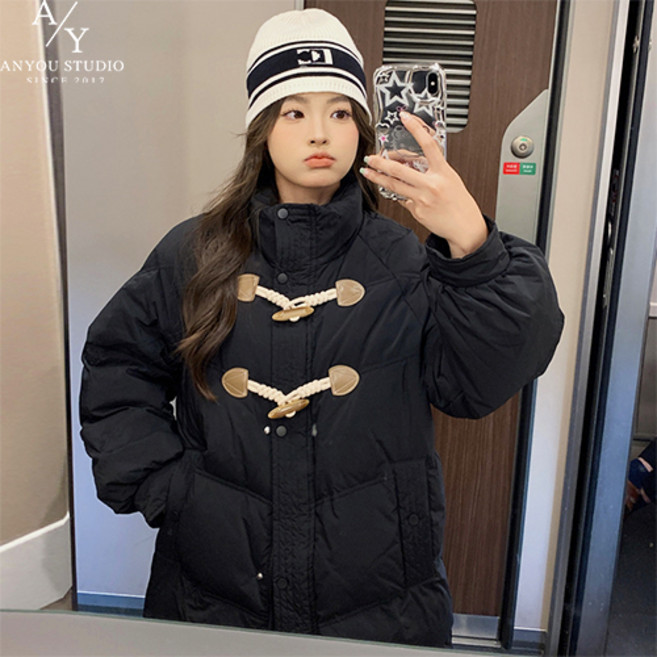 ANYOU 롱패딩 여성용 점퍼 넉넉한 패딩 충분한 충전재 기장 빅사이즈 2컬러