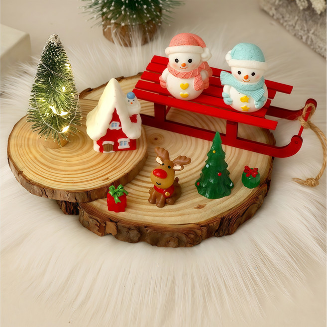 ROOICE 크리스마스 미니어처+LED조명+원형담요 12종장식소품YUI-4, 1개