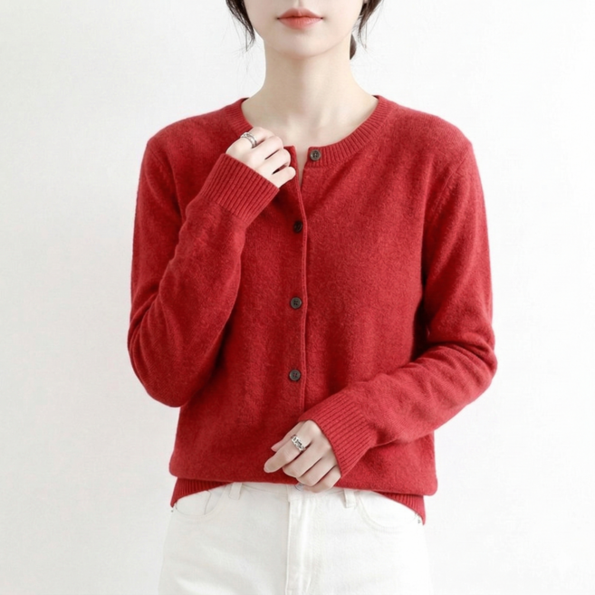 여성 봄 가을 심플 라운드 니트 가디건