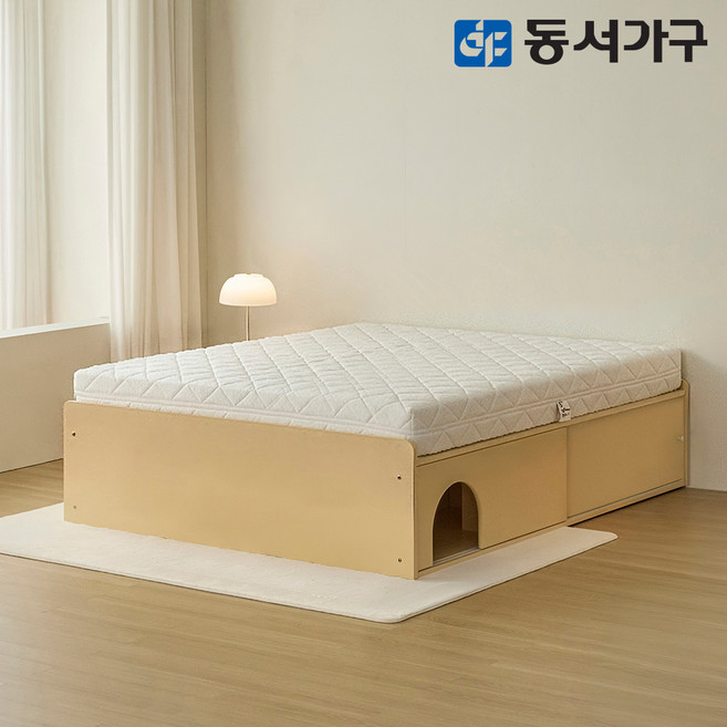 동서가구 NEW 아망 슬라이딩 수납침대 K (A타입) + 편백황토숯 독립 매트리스 DF645957, 화이트