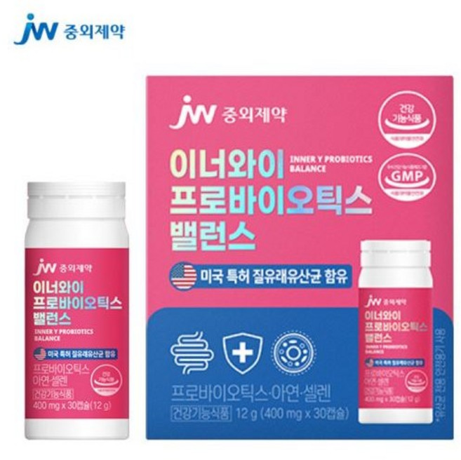 [중외제약] 이너와이 프로바이오틱스 밸런스 질유래유산균 400mg 30캡슐, 1개, 30정