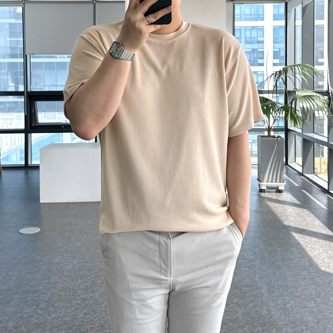 룩플레인 국내생산 니트지 원단 오버핏 여름 반팔 티셔츠 10color