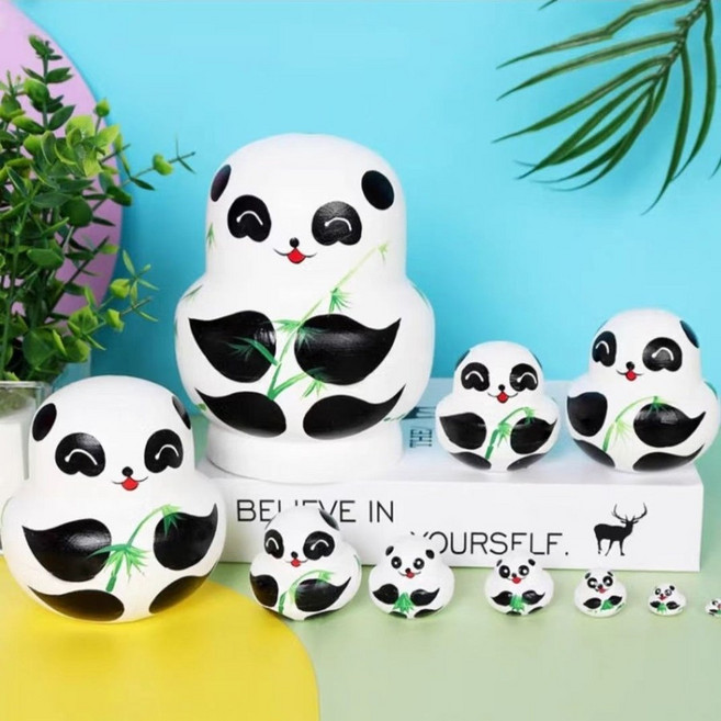 러시아 전통 인형 마트료시카 10단 팬더 동물 나무 장식품