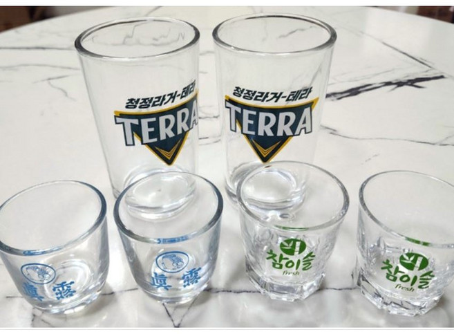 진로 참이슬 처음처럼소주잔 오비라거 테라 카스 클라우드맥주잔 홈쏘맥잔, 한맥맥주잔, 1개