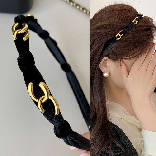 워더미 럭셔리 벨벳 메탈 크로스 씨 레이어드 명품 느낌 헤어밴드 CHF492