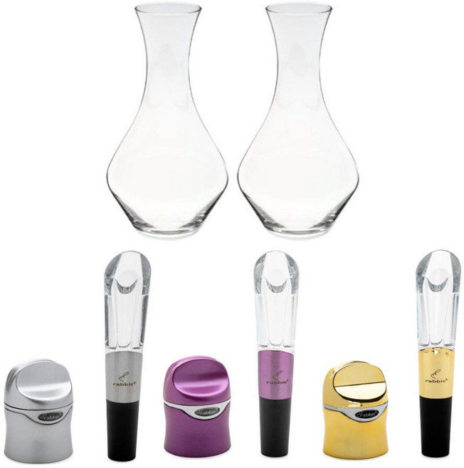 Riedel Cabernet Decanter Set of 2 with 3 Wine Sealer and Aerator Sets Bundle (5 Items) 리델 카베르네 디캔, 1개, Clear