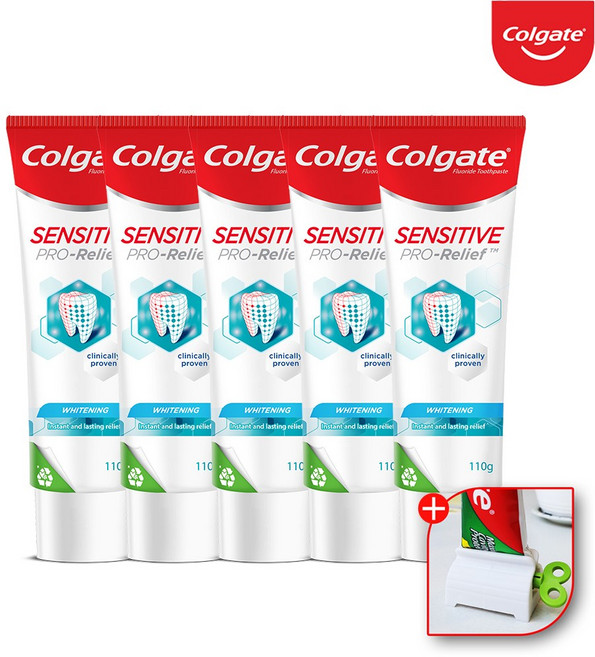 콜게이트 미국 잇몸 충치 시린이 미백 불소치약 센서티브 화이트+치약짜개, 5개, 110g