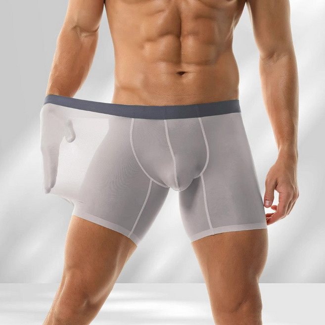 超薄冰絲男士內褲 高彈無痕U凸設計 3分加長運動平角褲
