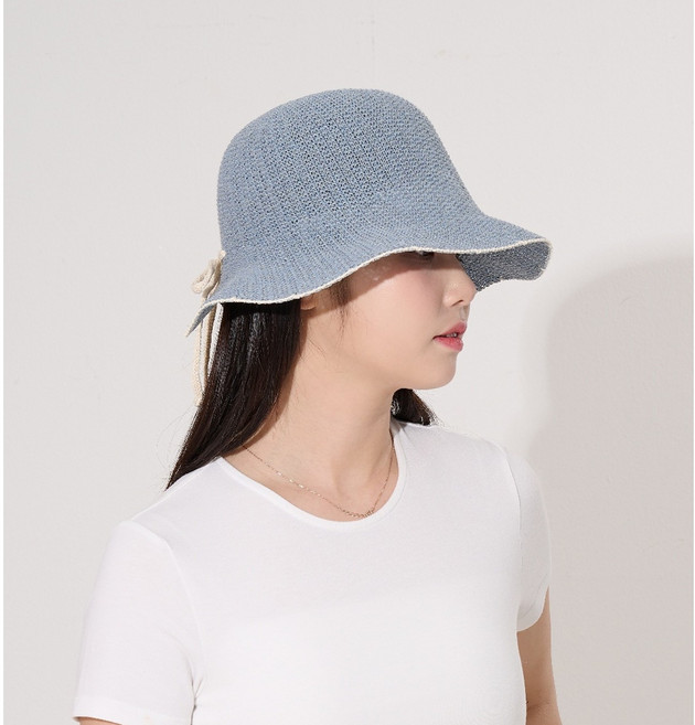 씨엘 여성 패션 휴가 여름모자 라탄 밀짚 썬캡 모자 자외선차단 배색 웨이브 벙거지 국내생산