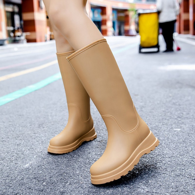 유럽풍 여성용 고급 중&롱 레인부츠 퀸즈 컴포트 힐 프리미엄 레인부츠 스타일리시한 작업용 방수 부츠