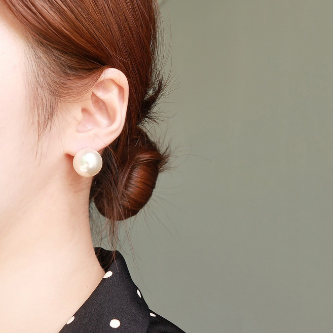 물든 실버925 16MM 크림 펄 왕 진주 귀걸이 혼주 한복 기념일