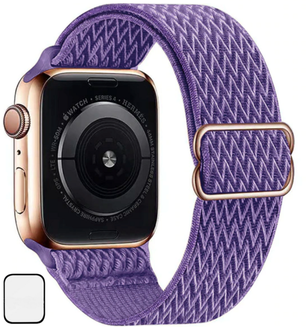 NUBASE 애플워치 호환 고탄력 링크 솔로루프 스포츠루프 버클 스트랩, 웨이브 퍼플