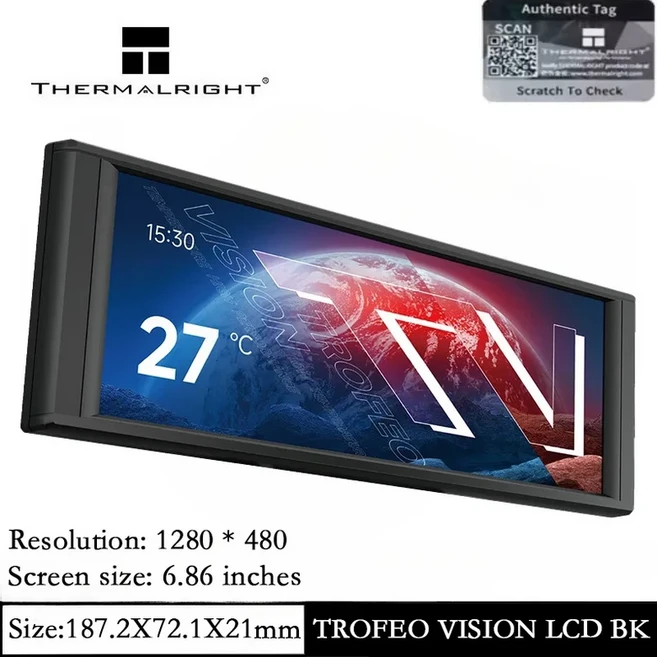 Thermalright TROFEO VISION LCD 검정색 해상도 1280480 6.86 풀 컬러 LCD 디스플레이 화면 USB Type-C 지, 02 TV LCD BLACK