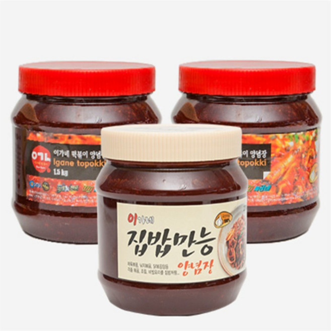 유쎌스토어 떡볶이 양념장 1+1+1 (오리지널 1.5kg 2개 + 집밥만능 1.4kg 1개) 순대볶음양념장 불고기양념
