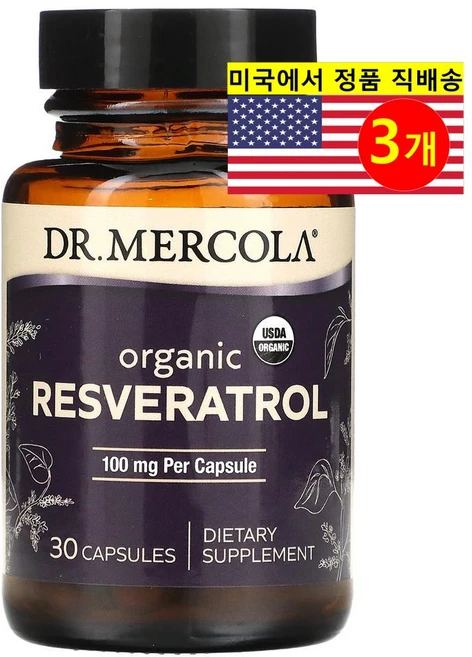 Dr. Mercola 오가닉 레스베라트롤 100mg Resveratrol, 3개, 30정 - 쿠팡
