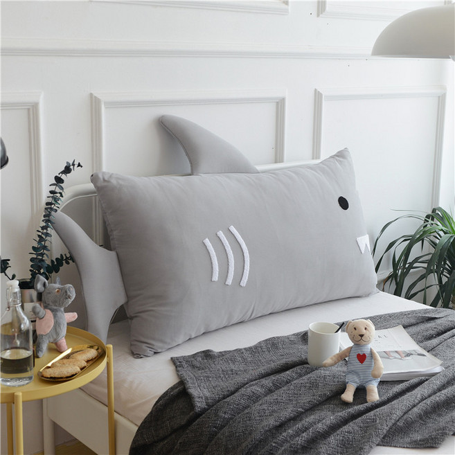 어린이용 귀여운 침대용 소파 쿠션/베개, 길이 110X 높이 60X 두께 20(센티미터), 회색상어