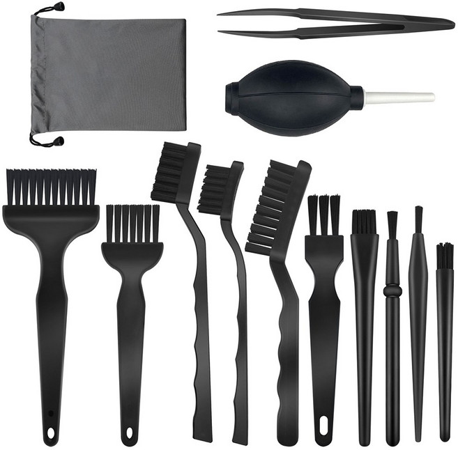 13개 ESD 안전 정전기 방지 청소 브러시 세트 다목적 키보드 브러시 핀셋이 달린 PC 청소 키트 헤어 드라이어 휴대 전화 태블릿 컴퓨터 카메라 프린터 수리 작업용 보관 가방, 1개