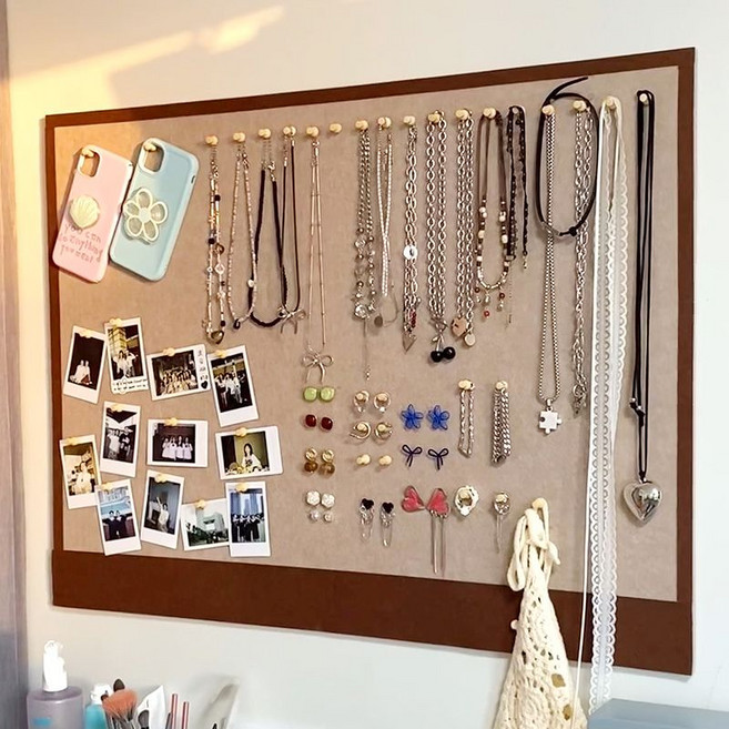 毛氈首飾收納牆 免打孔宿舍照片展示牆面裝飾, 1個, 收納#棕色60*120cm#約12張A4紙#送圖釘25