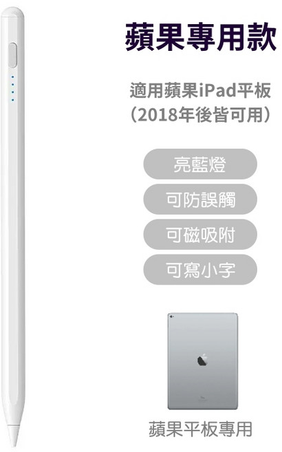 電容式觸控筆 適用蘋果 iPad 磁吸 防誤觸 手寫繪圖, 1個, 磁吸觸控筆-R01蘋果平板專用款,白色