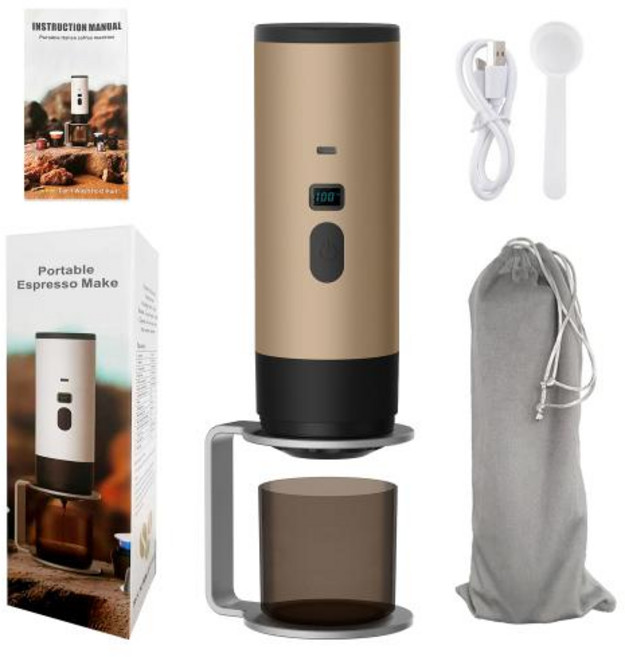 가정용커피메이커 1‑2인용 원두전용 미니 휴대용 캡슐 머신 3-in-1 여행용 무선 가열 기능 탑재 자동차 사무실, 5)다크 카키