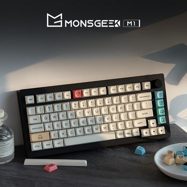 몬스긱 M1 QMK 기계식 키보드 RGB 가스켓 풀알루, 퍼플+판다키캡(227개), V3크림 블루축