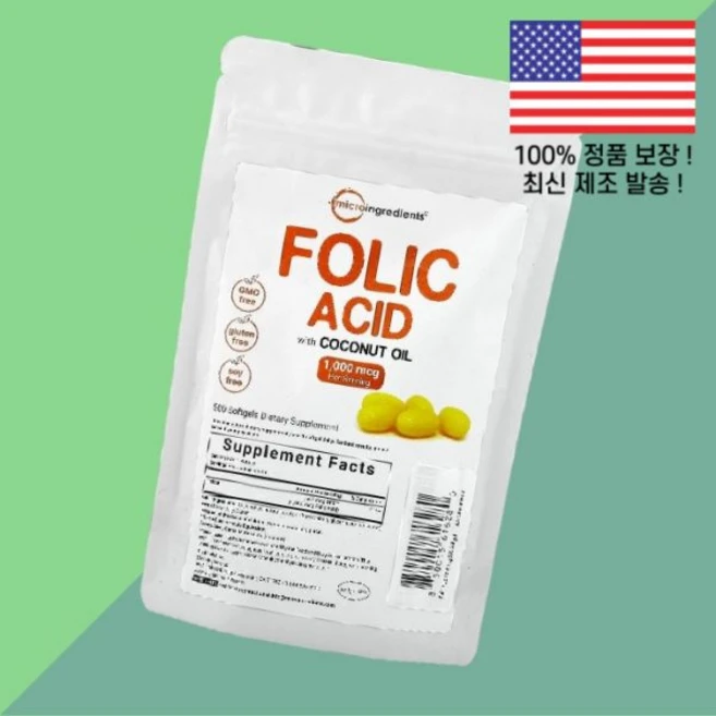 마이크로 성분 엽산 폴레이트 폴릭 애씨드 1000mcg 500 소프트젤 캡슐 Micro Ingredients Folic Acid Softgels, 1개 - 쿠팡