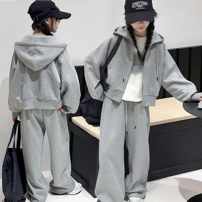 비비키드 초등생 긴팔 캐주얼 레터링 후드집업 상의 초중생 하의 긴바지 주니어 세트 여아 봄 가을 초등생 상의+하의 (77706)