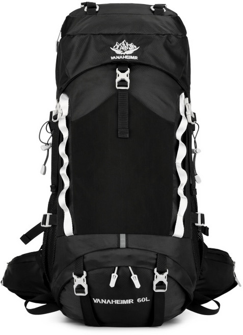 HTYVC 등산가방 60L 대용량 방수 스포츠 배낭 백팩 트래킹 캠핑 아웃도어 남녀 등산 가방 + 방수커버*1, Black