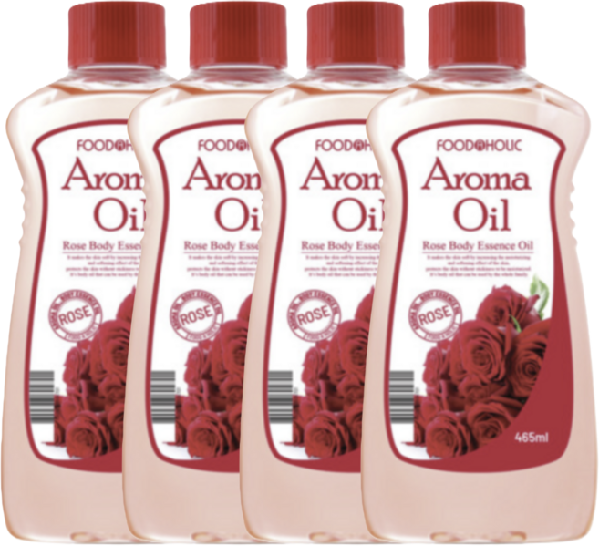 [정품] 푸드어홀릭 아로마 오일 BODY OIL 장미향 ROSE (리치 마사지 / 보습 / 에센스 오일), 465ml, 4개