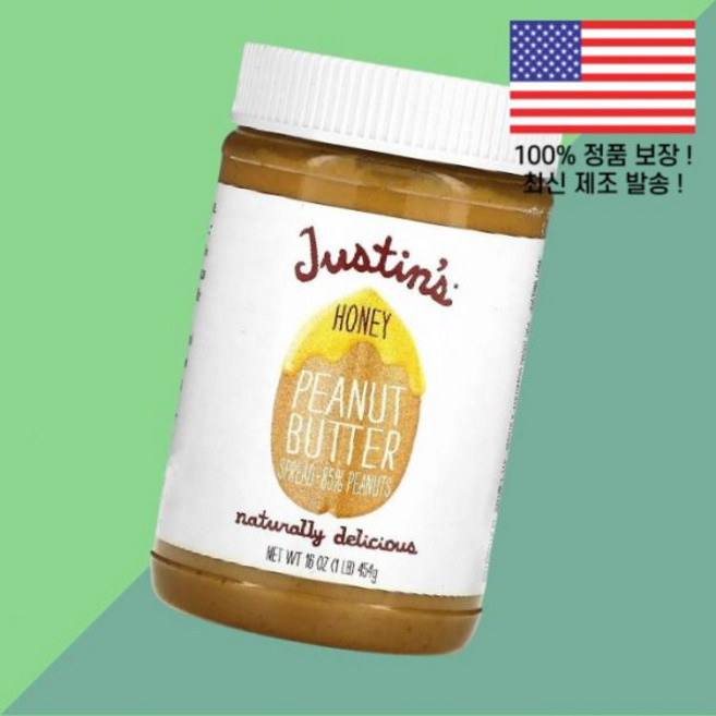 저스틴의 너트 버터 꿀 허니 땅콩버터 스프레드 16온스 454g Justin's Nut Butter Honey Peanut Spread 16oz, 1개