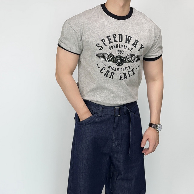 남자 머슬핏 반팔 티셔츠 링거티 헬스 짐웨어