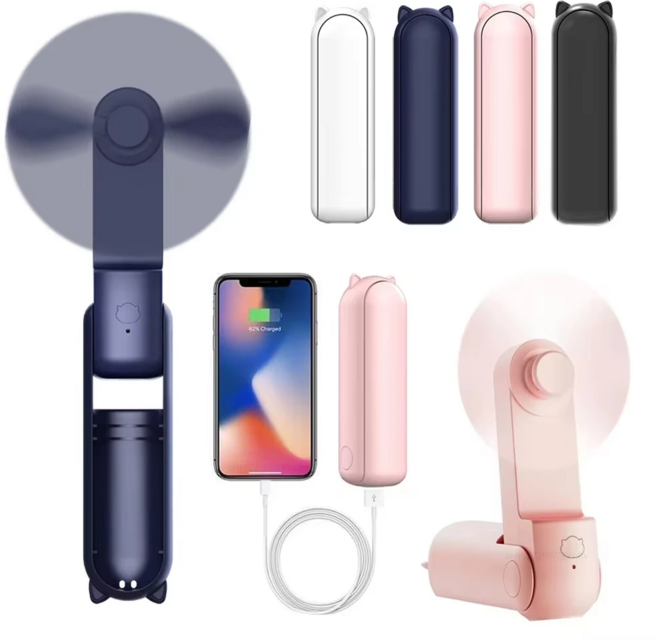 손선풍기 냉각 USB 충전 휴대용 무선 접이식 저소음 경량 미니 핸디, 샤이닝블랙