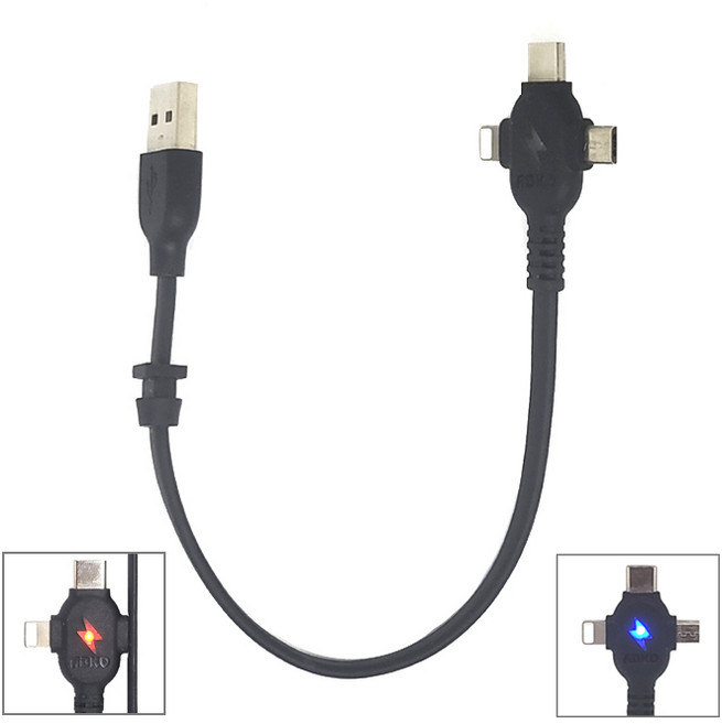 CABLE20A 플랫 3in1 고속충전 십자케이블 20cm / 올인원 고속충전 및 데이타전송 C타입8핀5핀 모두가능, 1개