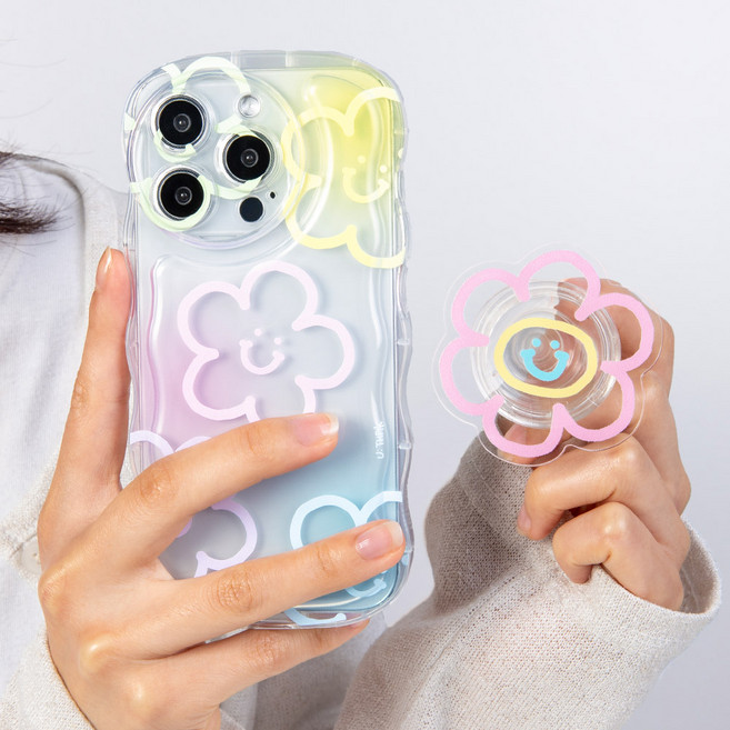 파스텔 블라썸 웨이브 물결 그립 스마트 톡톡 투명 핸드폰 케이스