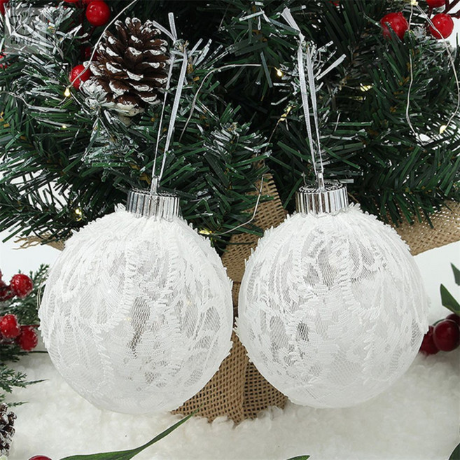 리치점빵 크리스마스 트리 레이스 하얀볼장식 2p (10cm) 사무실트리 크리스마스야외장식