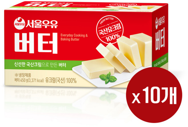 [서울우유] 국산유크림 100% 무염버터 450g(냉장)_치즈왕자, 450g, 10팩