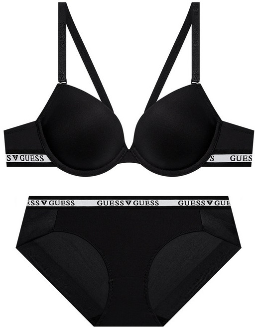 게스언더웨어 오리지널 로고밴딩 블랙 브라 팬티 세트