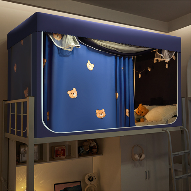 2층 싱글침대 커튼 사계절 난방텐트 사각모기장 일체형 침실 1인용 암막커튼