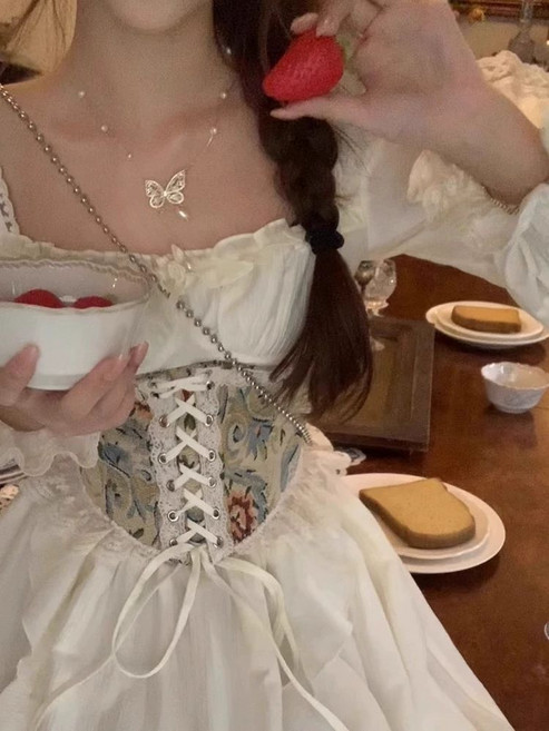 슈베라 프랑스 경성의복 드레스 개화기 개화기의상 원피스 의상, 자카드 허리띠