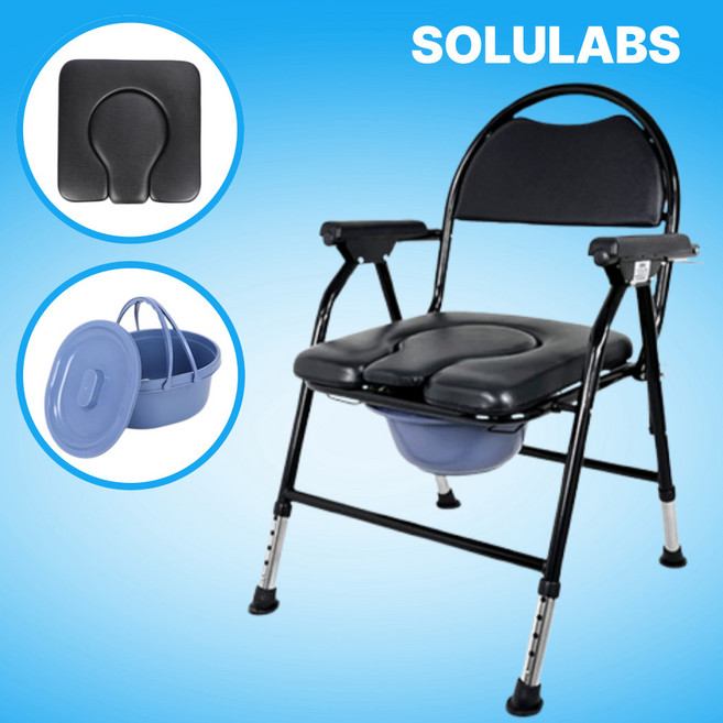솔루랩스 프리미엄 노인 이동식변기 환자용 접이식, 블랙