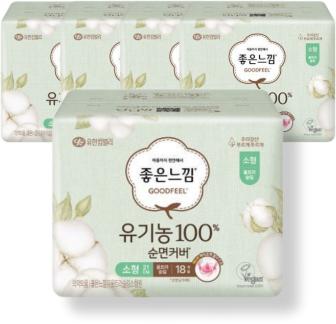 좋은느낌 유기농 순면커버 울트라슬림 소형 18개 x 5팩, 18개입, 5개